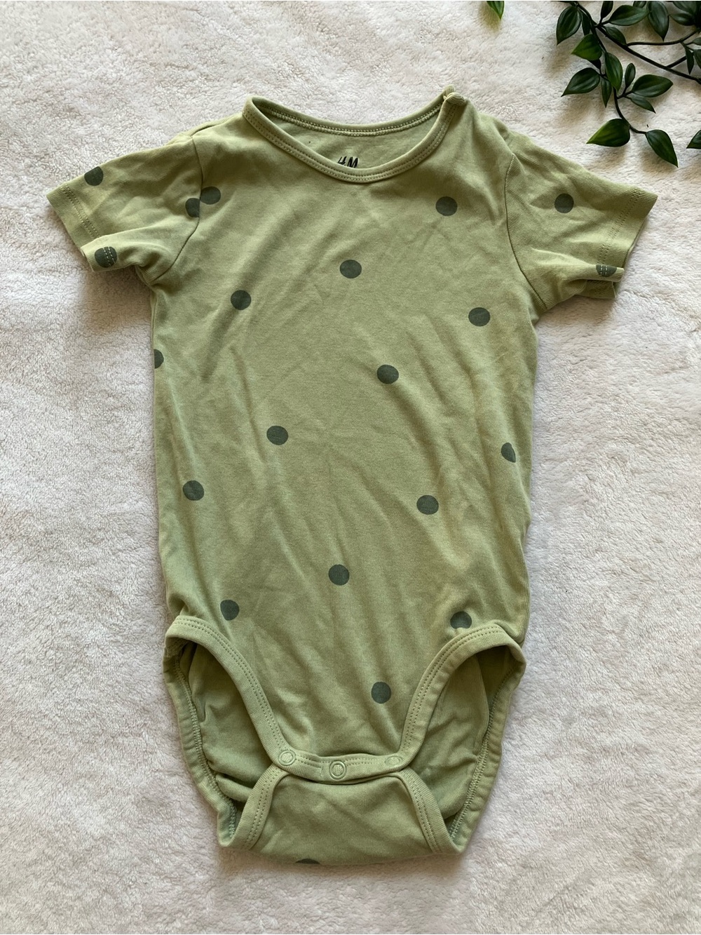 H&M Organic Cotton Polka Dot 2T Bodysuit 1.5-2Y Sage Green